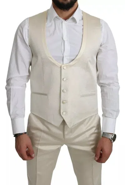 Dolce & Gabbana Beige Wool Crème 3 Piece Sicilia Shawl Men's Suit In Beige
