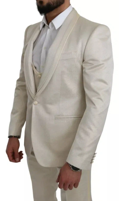 Dolce & Gabbana Beige Wool Crème 3 Piece Sicilia Shawl Men's Suit In Beige