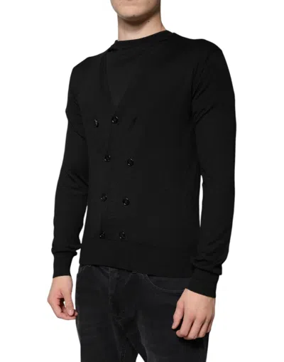 Dolce & Gabbana Black Cashmere Button Down Cardigan Sweater In Black