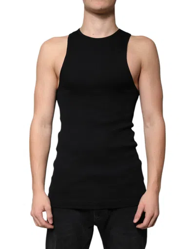 Dolce & Gabbana Black Cotton Sleeveless Round Neck Tank T-shirt In Black
