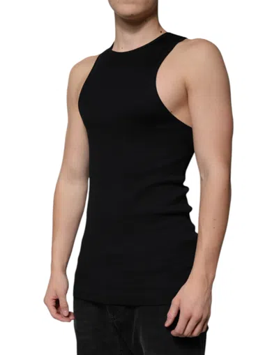 Dolce & Gabbana Black Cotton Sleeveless Round Neck Tank T-shirt In Black