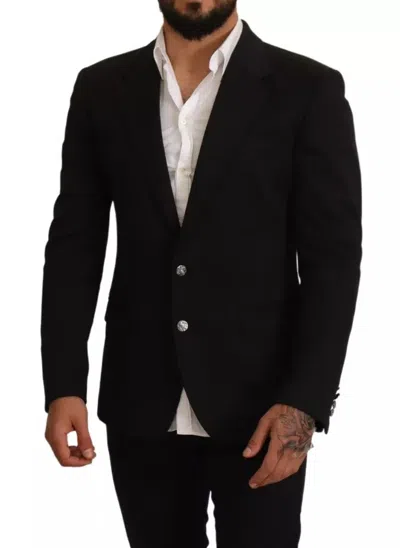 Dolce & Gabbana Black Cotton Slim Fit Coat Jacket Blazer In Black
