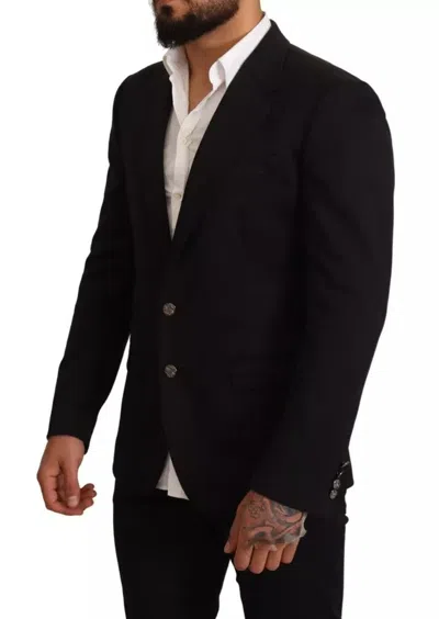 Dolce & Gabbana Black Cotton Slim Fit Coat Jacket Blazer In Black