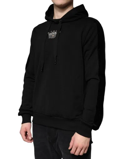 Dolce & Gabbana Black Crown Cotton Hooded Sweatshirt Sweater In Black