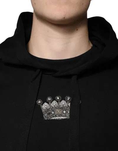 Dolce & Gabbana Black Crown Cotton Hooded Sweatshirt Sweater In Black