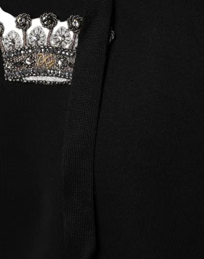 Dolce & Gabbana Black Crown Cotton Hooded Sweatshirt Sweater In Black