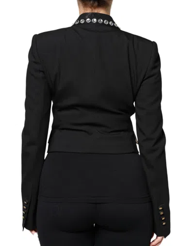 Dolce & Gabbana Wool Spencer-fit Jacket With Crystal Piping In Black