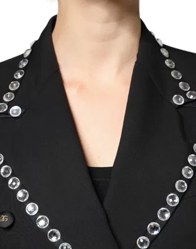 Dolce & Gabbana Wool Spencer-fit Jacket With Crystal Piping In Black