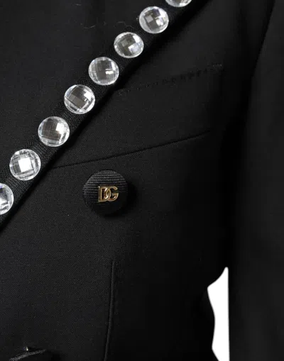 Dolce & Gabbana Wool Spencer-fit Jacket With Crystal Piping In Black