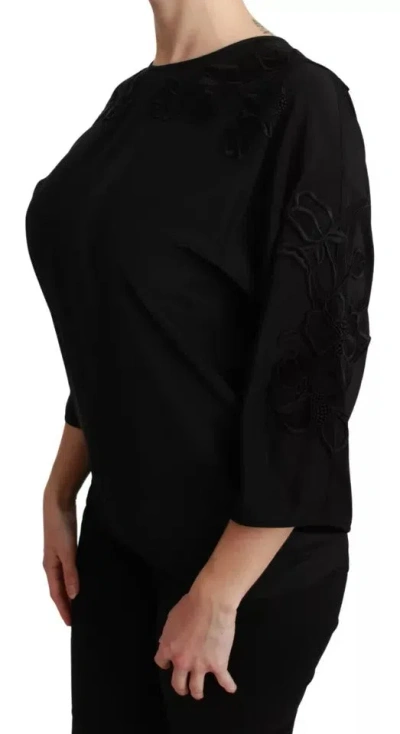 Dolce & Gabbana Black Floral Embroidered Blouse Silk Women's Top In Black