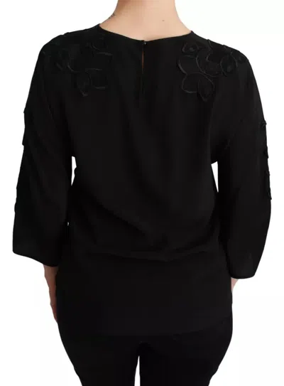 Dolce & Gabbana Black Floral Embroidered Blouse Silk Women's Top In Black