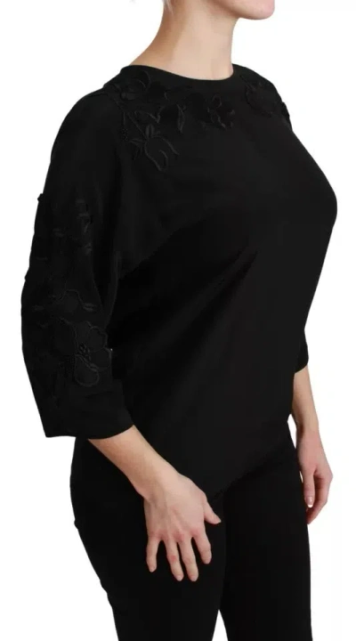 Dolce & Gabbana Black Floral Embroidered Blouse Silk Women's Top In Black