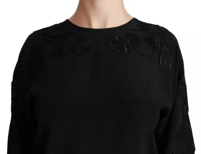 Dolce & Gabbana Black Floral Embroidered Blouse Silk Women's Top In Black