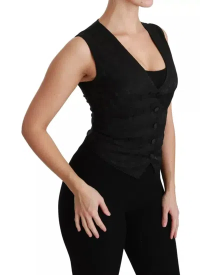 Dolce & Gabbana Black Lace Waistcoat Slim Vest Silk Women's Top In Black