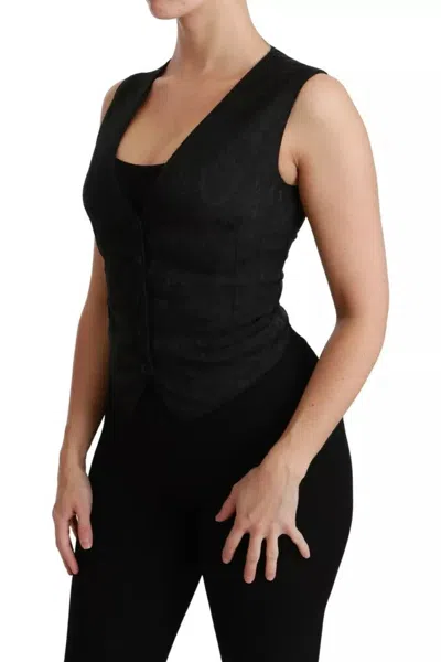 Dolce & Gabbana Black Lace Waistcoat Slim Vest Silk Women's Top In Black