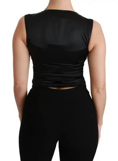 Dolce & Gabbana Black Lace Waistcoat Slim Vest Silk Women's Top In Black