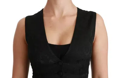 Dolce & Gabbana Black Lace Waistcoat Slim Vest Silk Women's Top In Black