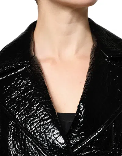 Dolce & Gabbana Black Leather Cropped Long Sleeve Coat Jacket In Black