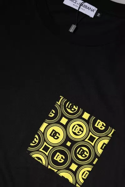Dolce & Gabbana Black Printed Pocket Cotton Crewneck T-shirt In Black