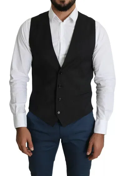 Dolce & Gabbana Black Staff Wool Striped Vest In Black