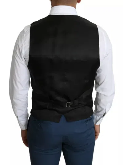 Dolce & Gabbana Black Staff Wool Striped Vest In Black