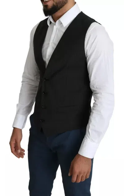 Dolce & Gabbana Black Staff Wool Striped Vest In Black