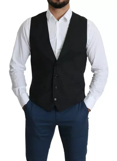 Dolce & Gabbana Black Staff Wool Striped Vest In Black