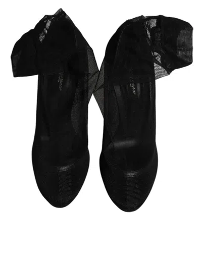 Dolce & Gabbana Black Nylon Stretch Mesh Sock Boots Shoes In Black