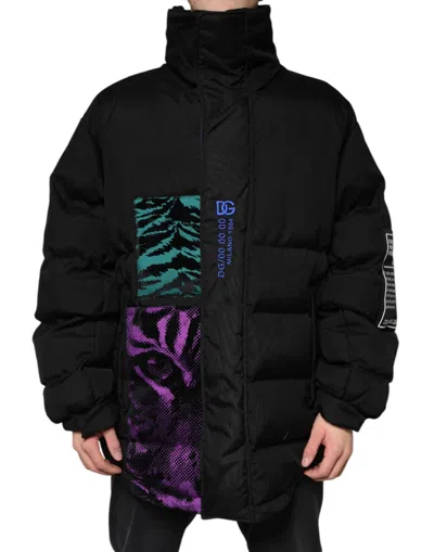 Dolce & Gabbana Black Nylon Puffer Men Full Zip Jacket In Black