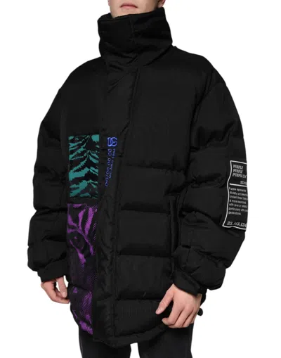 Dolce & Gabbana Black Nylon Puffer Men Full Zip Jacket In Black