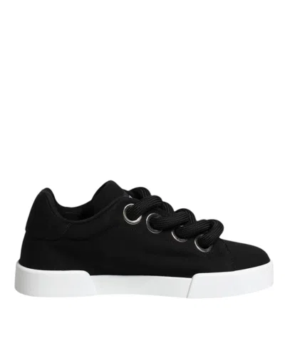 Dolce & Gabbana Black Portofino Low Top Sneakers Shoes In Black/white