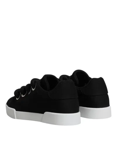 Dolce & Gabbana Black Portofino Low Top Sneakers Shoes In Black/white