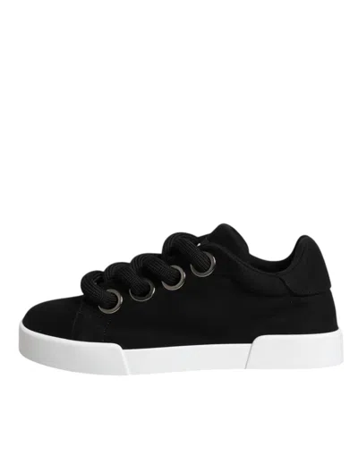 Dolce & Gabbana Black Portofino Low Top Sneakers Shoes In Black/white
