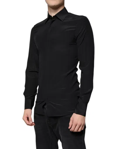 Dolce & Gabbana Black Silk Long Sleeves Gold Dress Shirt In Black