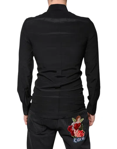 Dolce & Gabbana Black Silk Long Sleeves Gold Dress Shirt In Black