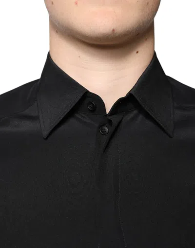 Dolce & Gabbana Black Silk Long Sleeves Gold Dress Shirt In Black