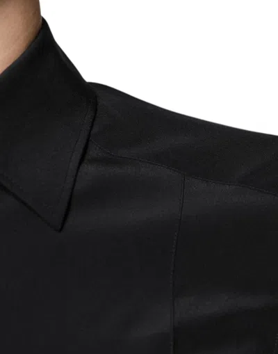 Dolce & Gabbana Black Silk Long Sleeves Gold Dress Shirt In Black