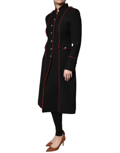 Shop Dolce & Gabbana Black Single Breasted Trench Coat Women's Jacket In Black And Red