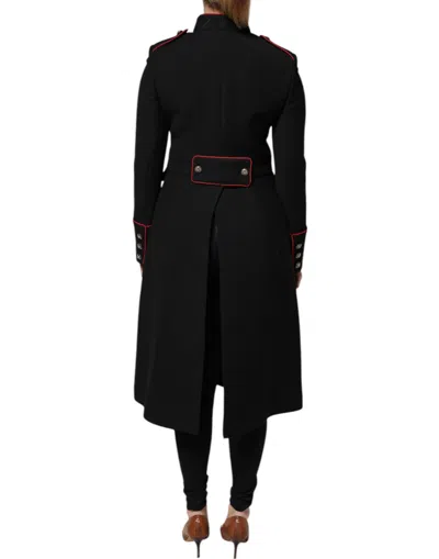 Dolce & Gabbana Black Wool Single Breasted Trench Coat Jacket In Black And Red