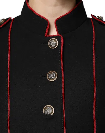 Dolce & Gabbana Black Wool Single Breasted Trench Coat Jacket In Black And Red