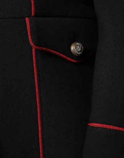 Dolce & Gabbana Black Wool Single Breasted Trench Coat Jacket In Black And Red