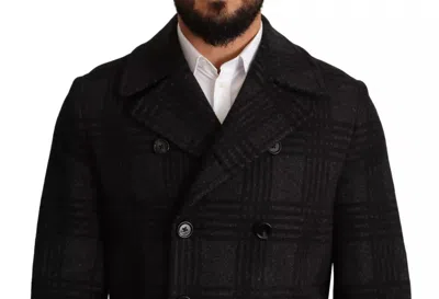 Dolce & Gabbana Black Trench Coat Check Wool Jacket In Black