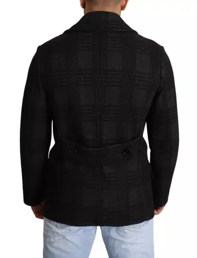 Dolce & Gabbana Black Trench Coat Check Wool Jacket In Black