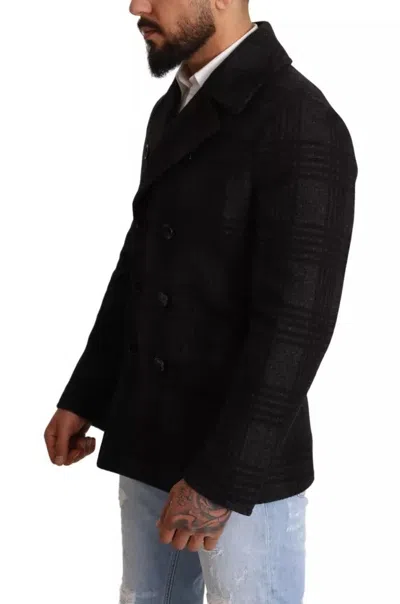 Dolce & Gabbana Black Trench Coat Check Wool Jacket In Black