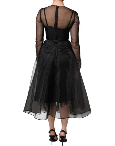 Dolce & Gabbana Black Tulle A-line Midi Cocktail Gown Dress In Black