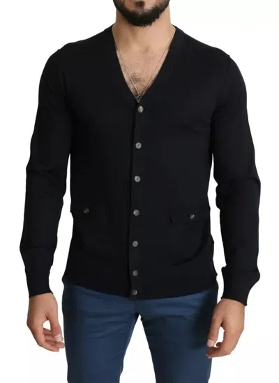 Dolce & Gabbana Black Wool Button Down Men Cardigan Sweater In Black