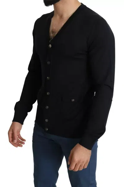 Dolce & Gabbana Black Wool Button Down Men Cardigan Sweater In Black