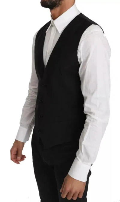 Dolce & Gabbana Blue Waistcoat Formal Stretch Wool Vest In Black