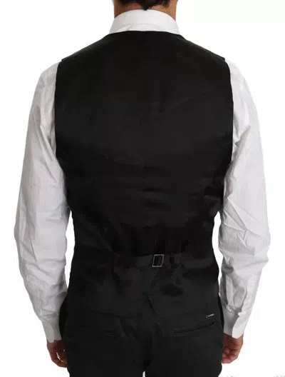 Dolce & Gabbana Blue Waistcoat Formal Stretch Wool Vest In Black