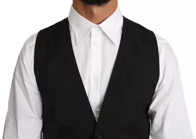 Dolce & Gabbana Blue Waistcoat Formal Stretch Wool Vest In Black